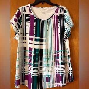Van Heusen Purple and Teal Striped Blouse